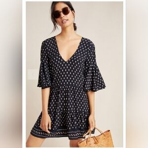 Anthropologie Faithfull the Brand Fresa Tunic Dress Navy Floral Womens 4 Boho